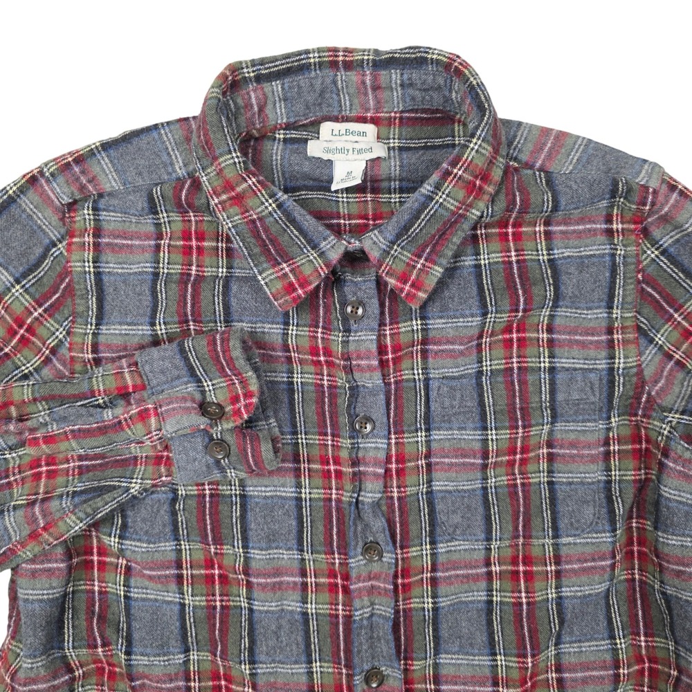 LL Bean Women's Slightly Fitted Plaid Flannel Shirt Red Green Gray Size M
